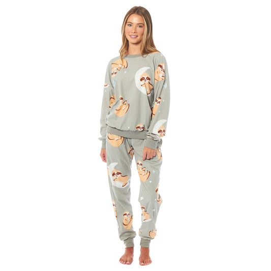 Women's Sloth Soft Fleece Pyjama Set Long Sleeve Animal Print Warm PJs Loungewear Sleepwear for Ladies by Daisy Dreamer. Buy now for £14.00.