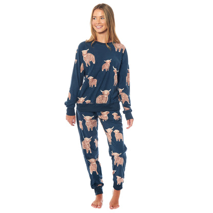 Women's Highland Cow Soft Fleece Pyjama Set Long Sleeve Animal Print Warm PJs Loungewear Sleepwear for Ladies by Daisy Dreamer. Buy now for £14.00.