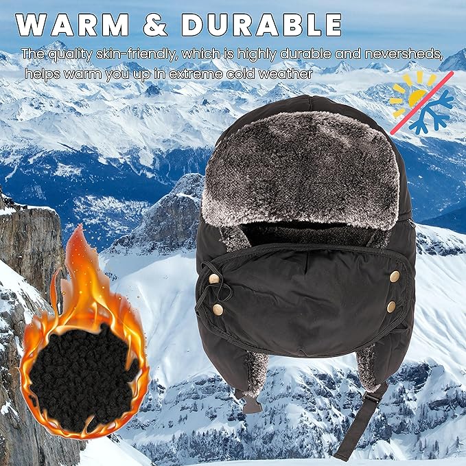 Men's 3 In 1 Waterproof Trapper Hat Face Mask Neck Warmer Ear Flaps Windproof Snowproof Winter Hat for Skiing Snowboarding Outdoor Faux Fur Lining Breathable Polyester One Size Black by Heatwave Thermalwear. Buy now for £8.00.