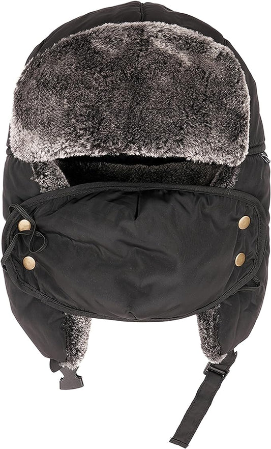 Men's 3 In 1 Waterproof Trapper Hat Face Mask Neck Warmer Ear Flaps Windproof Snowproof Winter Hat for Skiing Snowboarding Outdoor Faux Fur Lining Breathable Polyester One Size Black by Heatwave Thermalwear. Buy now for £8.00.