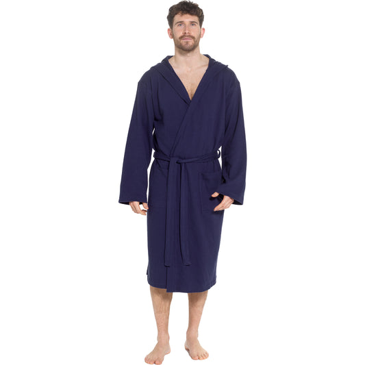 Men’s Hooded Waffle Cotton Bathrobe Navy Super Absorbent Spa Robe Luxury Dressing Gown for Home & Loungewear by Sock Stack. Buy now for £17.00.