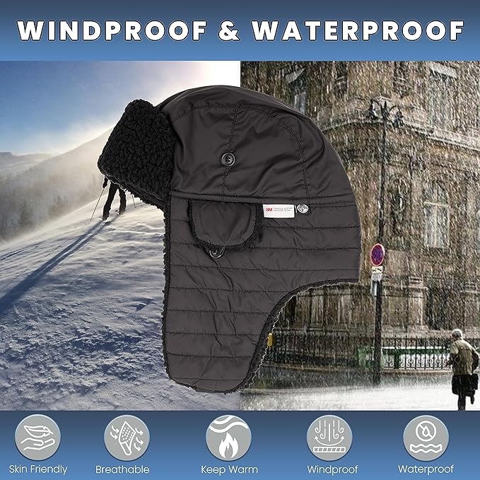 Mens Ribbed Waterproof Trapper Hat with 3M Thinsulate Fleece Lining for Winter Warmth and Cold Weather Protection by Heatwave Thermalwear. Buy now for £8.00.