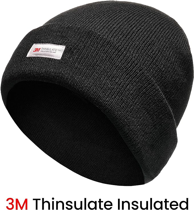 Pack of 2 Mens Winter Ski Beanie Hats with 3M Thinsulate Thermal Lining for Skiing Snowboarding Outdoor Activities Warm Breathable Moisture-Wicking Knit Caps by Sock Stack. Buy now for £8.00.