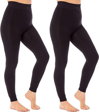 Pack of 2 Womens Ultra Thermal Brushed Black Leggings 140 Denier Warm Stretchy Comfortable Fit Stylish Winter Wear by Heatwave Thermalwear. Buy now for £11.00.