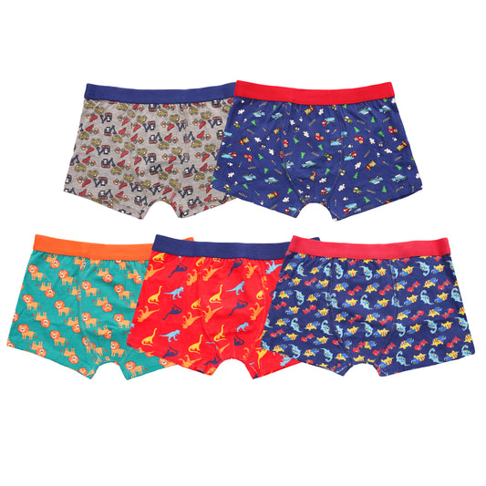 Pack of 5 Boys Boxer Shorts Fun Prints Comfortable Underpants Elastic Waistband Breathable Stretchable Kids Boxer Trunks for Everyday Wear by Sock Stack. Buy now for £9.00.