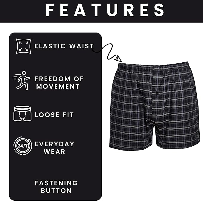 Pack of 6 Kids Loose Fit Woven Boxers Durable Cotton Blend with Elastic Waistband Sizes 5-13 Years Ideal for School Sports KB01 by Sock Stack. Buy now for £8.00.