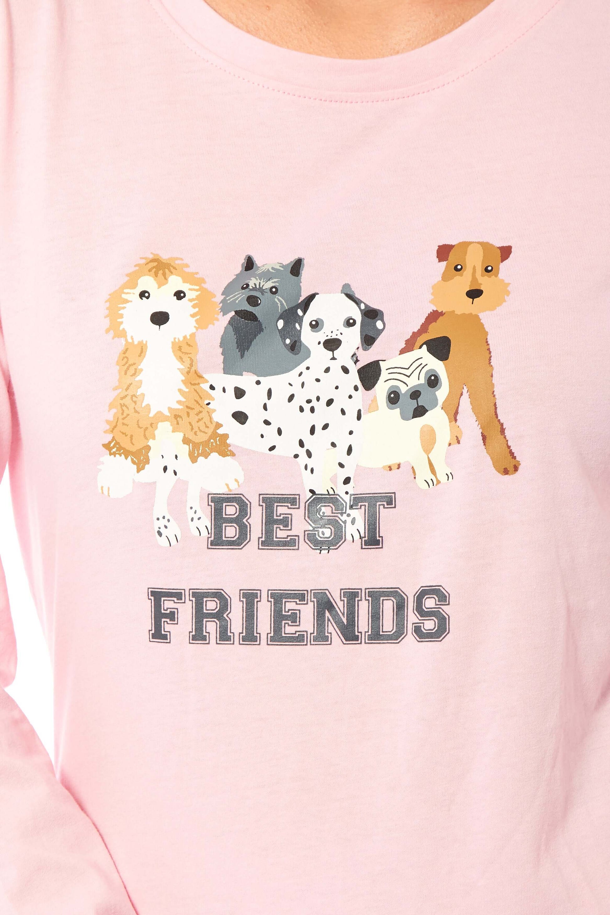 Soft Pink Dogs Pyjama Lounge Set for Women Comfortable Cotton Long Sleeve Top with Patterned Bottoms Elasticated Waistband Cozy PJs Available in Sizes Small to X Large Daisy Dreamer. Buy now for £15.00.