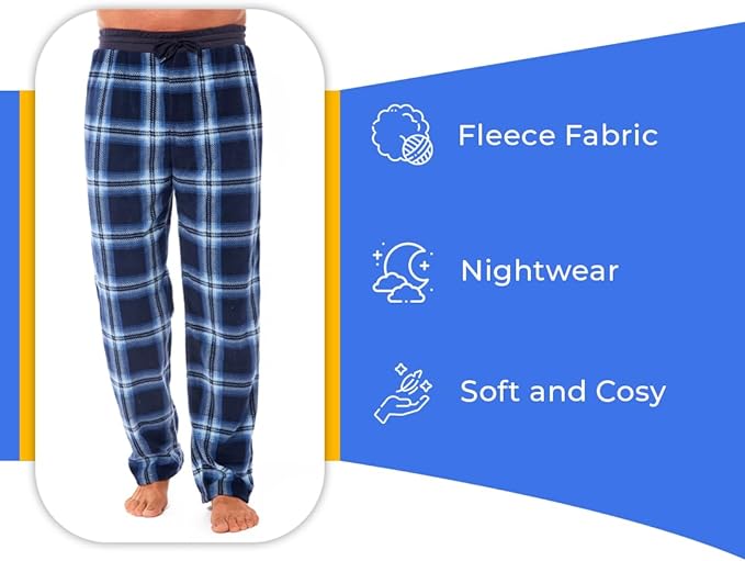 Ultra Soft Mens Fleece Lounge Pajama Pants Checkered Design Winter Comfort Elastic Waistband Relaxed Fit Warm Sleepwear by Daisy Dreamer. Buy now for £15.00.