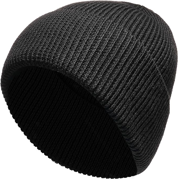 Unisex Wool Knit Beanie for Men and Women Warm Insulated Windproof Hat with Turn-Up Cuff Classic Black Grey Winter Cap for Outdoor Activities by Heatwave Thermalwear. Buy now for £9.00.