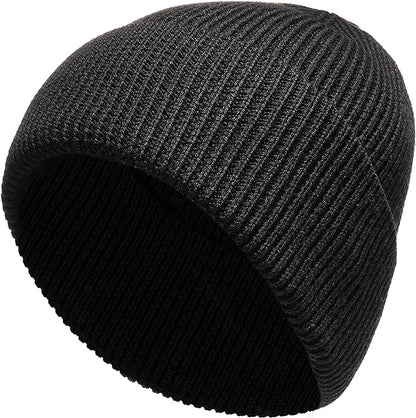 Unisex Wool Knit Beanie for Men and Women Warm Insulated Windproof Hat with Turn-Up Cuff Classic Black Grey Winter Cap for Outdoor Activities by Heatwave Thermalwear. Buy now for £9.00.