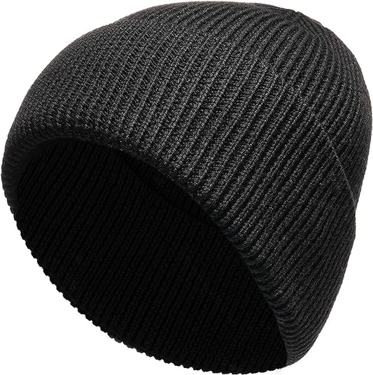 Unisex Wool Knit Beanie for Men and Women Warm Insulated Windproof Hat with Turn-Up Cuff Classic Black Grey Winter Cap for Outdoor Activities by Heatwave Thermalwear. Buy now for £9.00.