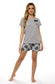 Women's Grey Cotton T-Shirt and Shorts Pyjama Set with Pom Pom Detailing 100% Pure Cotton Soft Jersey Summer Loungewear by Daisy Dreamer. Buy now for £10.00.