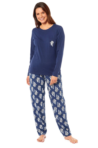 Women's Navy Tiger Print Polar Fleece Pyjama Set Soft Comfortable Loungewear Long Sleeve Top Elasticated Bottoms Stylish Gift Nightwear by Daisy Dreamer. Buy now for £15.00.