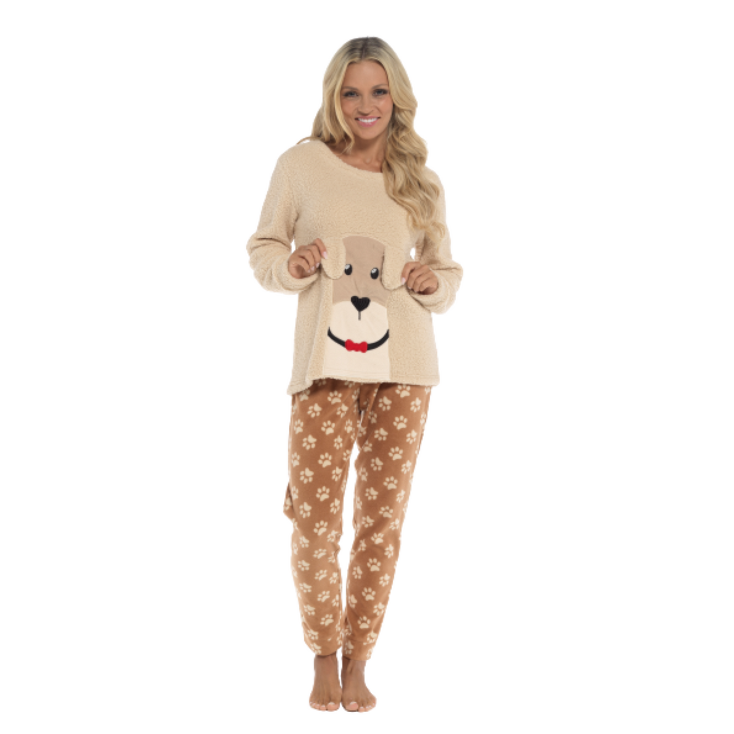 Women's Ultra-Soft Fleece Dog Snuggle Pyjama Set with Elasticated Patterned Pants Cozy Long Sleeve Top Winter Loungewear Sleepwear UK Sizes 8-22 by Daisy Dreamer. Buy now for £20.00.