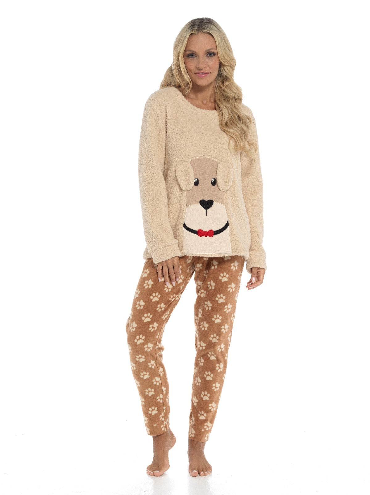 Women's Ultra-Soft Fleece Dog Snuggle Pyjama Set with Elasticated Patterned Pants Cozy Long Sleeve Top Winter Loungewear Sleepwear UK Sizes 8-22 by Daisy Dreamer. Buy now for £20.00.