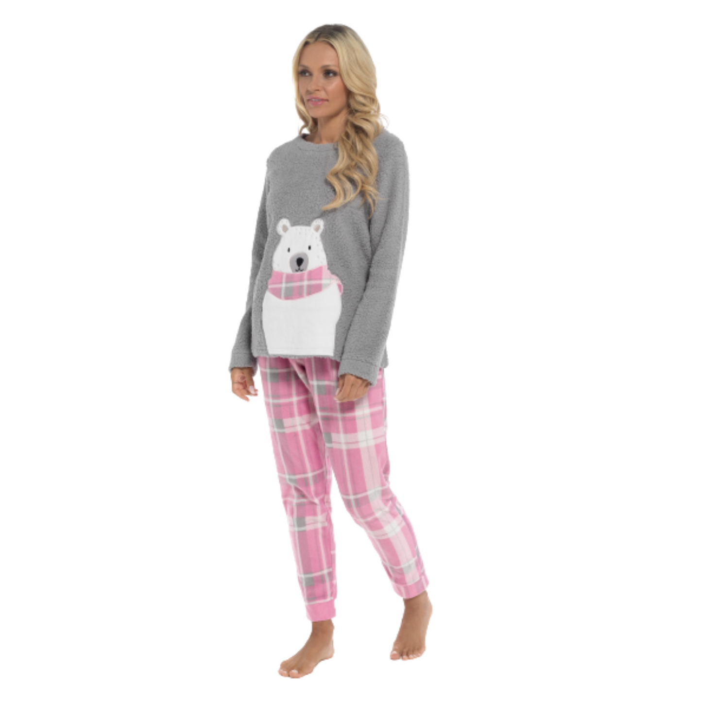 Women's Ultra-Soft Fleece Pyjama Set Cozy Polar Bear Print Long Sleeve Top and Elasticated Bottoms Warm Winter Nightwear by Daisy Dreamer. Buy now for £20.00.