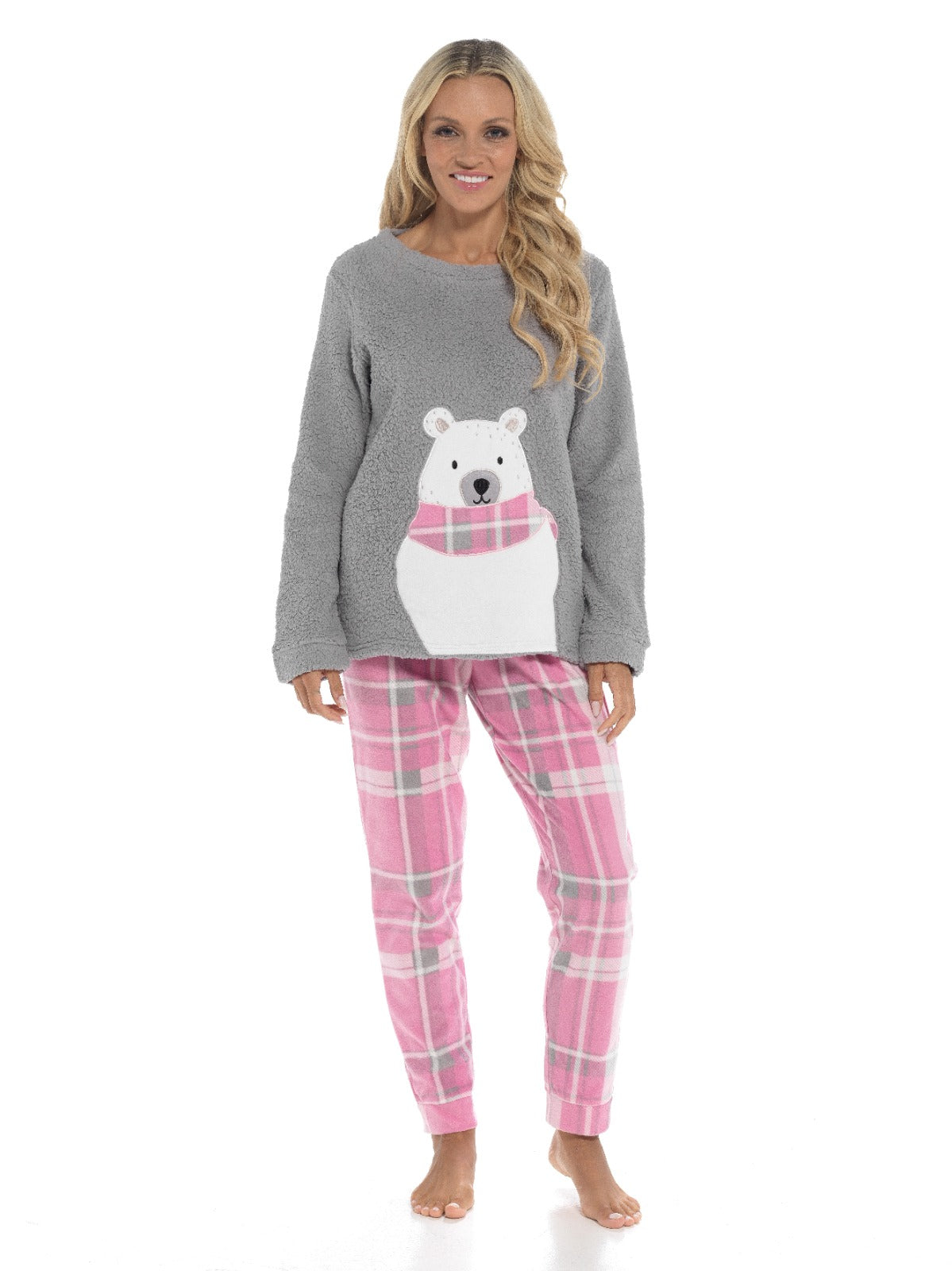 Women's Ultra-Soft Fleece Pyjama Set Cozy Polar Bear Print Long Sleeve Top and Elasticated Bottoms Warm Winter Nightwear by Daisy Dreamer. Buy now for £20.00.
