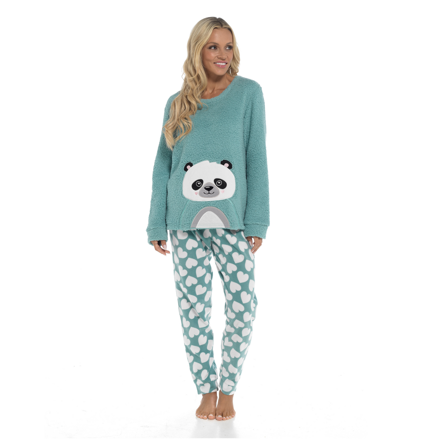 Women's Ultra-Soft Panda Snuggle Fleece Pyjama Set with Long Sleeve Top and Elasticated Bottoms for Lounging and Sleepwear by Daisy Dreamer. Buy now for £20.00.