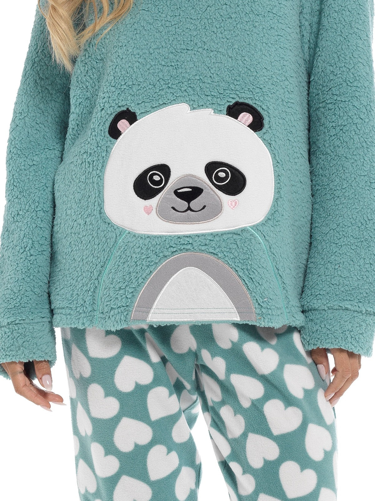 Women's Ultra-Soft Panda Snuggle Fleece Pyjama Set with Long Sleeve Top and Elasticated Bottoms for Lounging and Sleepwear by Daisy Dreamer. Buy now for £20.00.