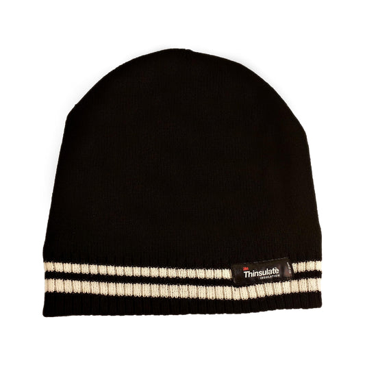Women's Winter Thermal Beanie Hat with Striped Design and 3M Thinsulate Insulation Warm Acrylic Knit Cap for Cold Weather Fashion Black Red Navy Purple by Sock Stack. Buy now for £8.00.