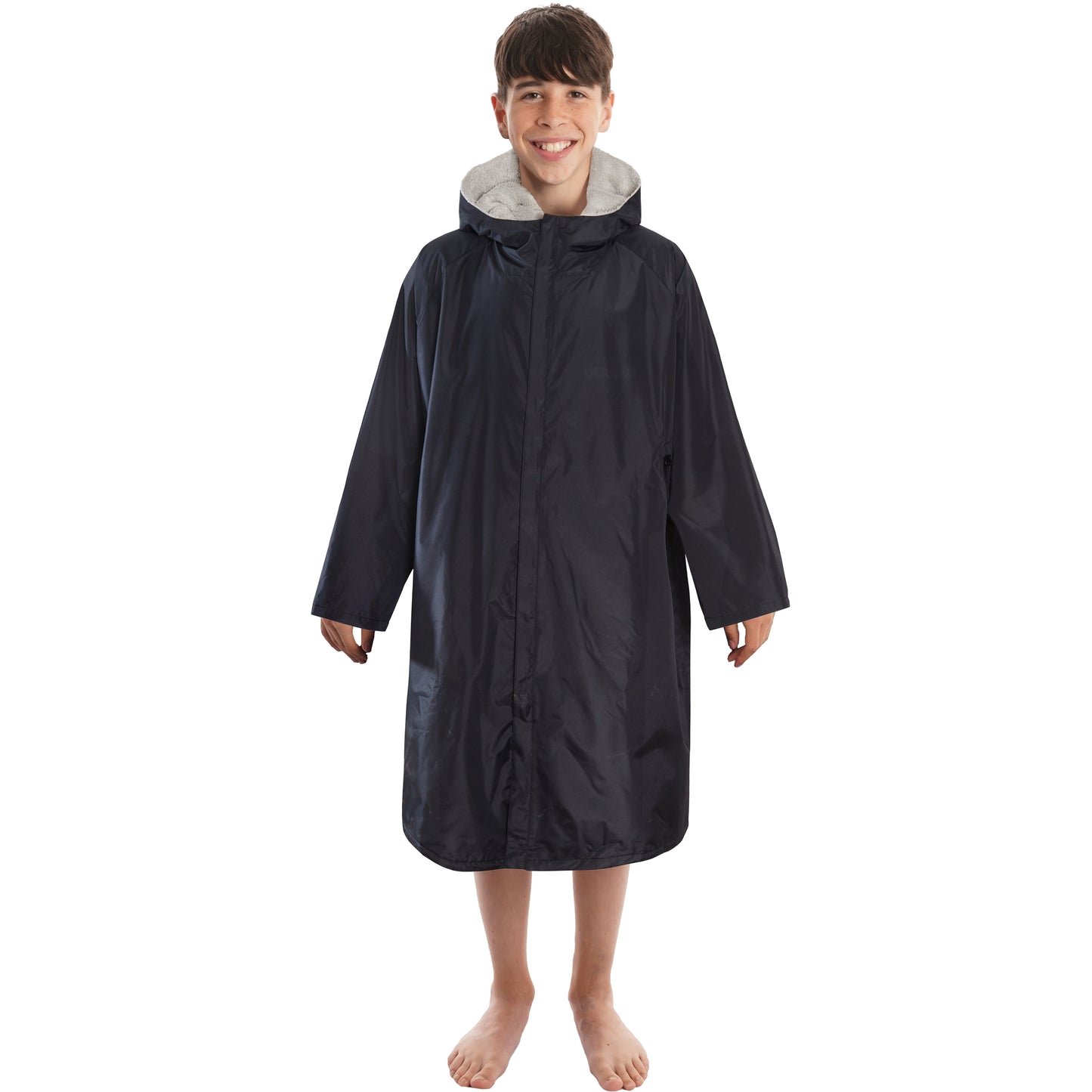 Changing Robe Kids Unisex Hooded Coat Black/Grey Windproof Waterproof Quick Dry for Beach Surfing Swimming by Heatwave Thermalwear. Buy now for £30.00.