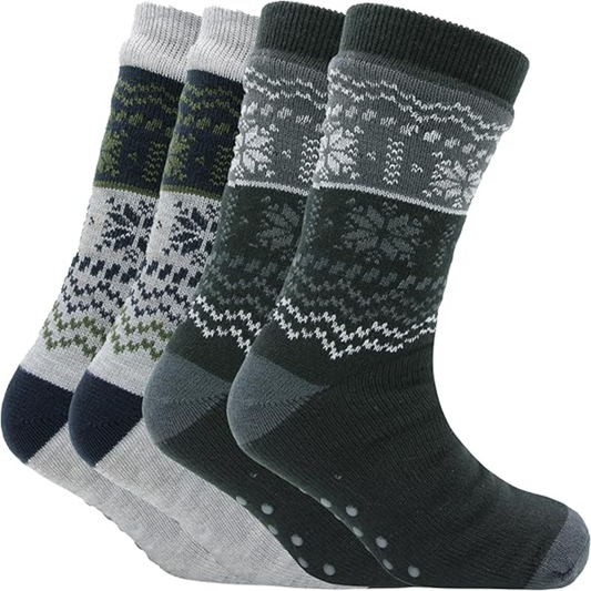 Pack of 2 Men's Chunky Knit Slipper Socks with Grips Thick Warm Non-Slip Indoor Bed Socks Gift by Sock Stack. Buy now for £14.00.