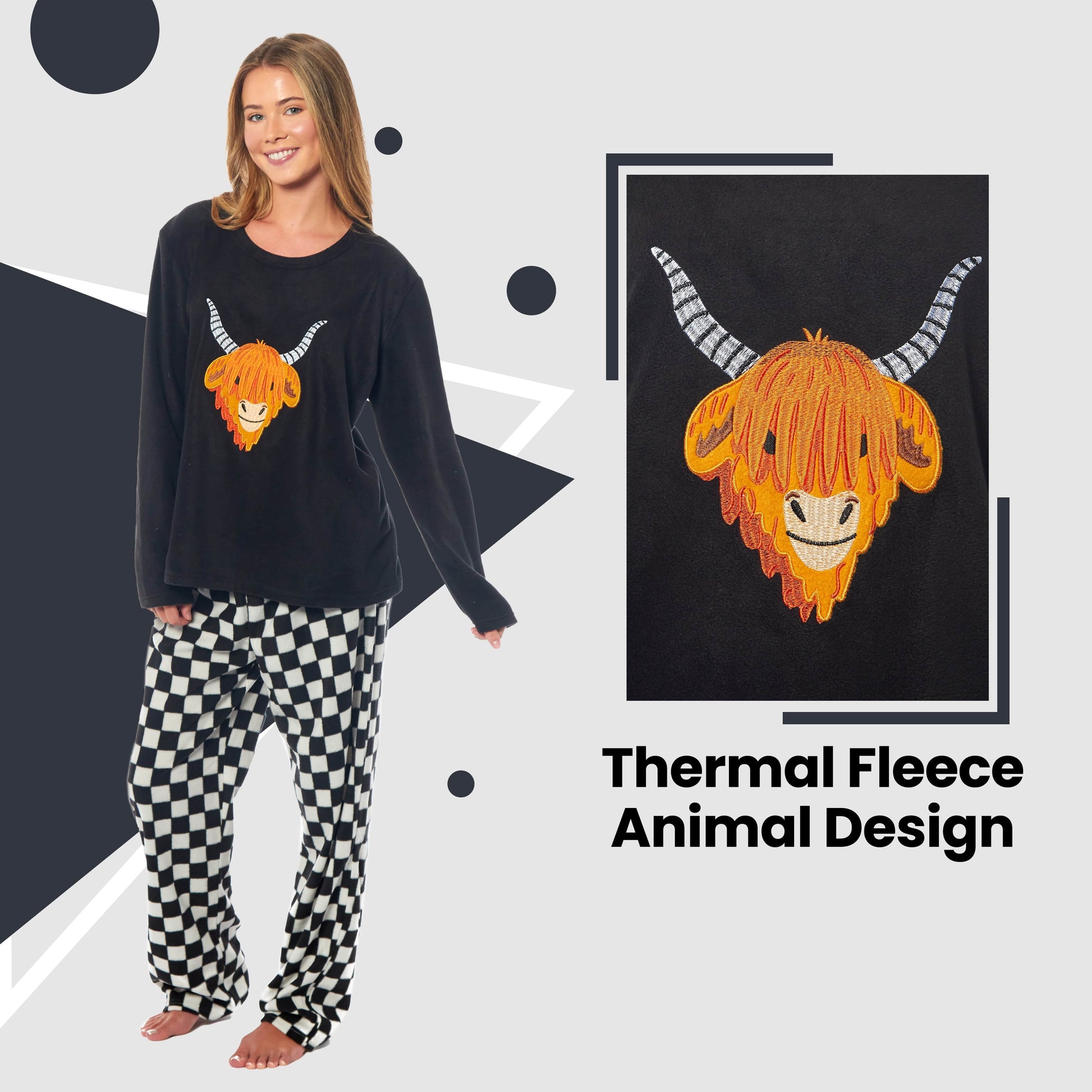 Women's Highland Cow Thermal Fleece Pyjamas Set Soft Warm Winter PJs Animal Print Loungewear Sleepwear Long Sleeve Top and Bottom by Daisy Dreamer. Buy now for £15.00. A Pyjamas by Daisy Dreamer. 100% polyester,_Hi_chtgptapp_optimised_this_description-gen