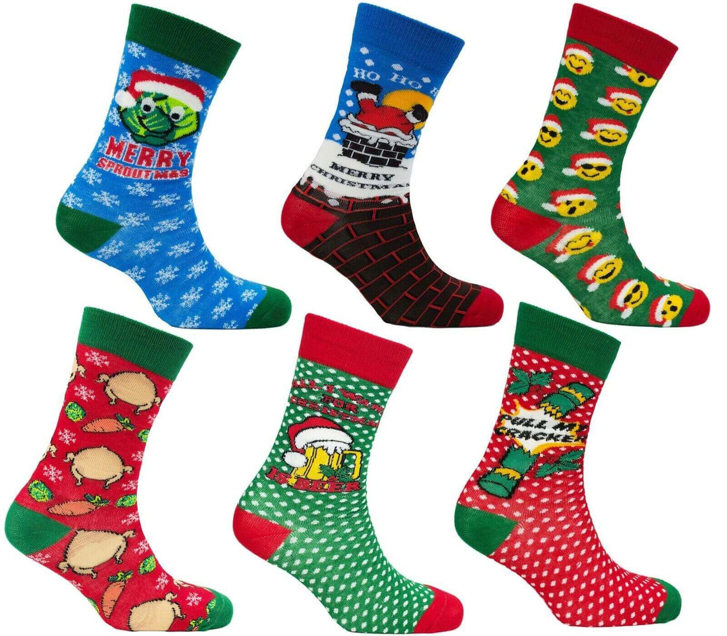 12 Pairs Men's Christmas Socks Cotton Rich Festive Holiday Novelty Designs Santa Claus Turkey Emojis Stocking Filler in UK Sizes 6-11 by Sock Stack. Buy now for £10.00.
