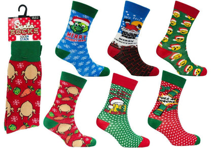 12 Pairs Men's Christmas Socks Cotton Rich Festive Holiday Novelty Designs Santa Claus Turkey Emojis Stocking Filler in UK Sizes 6-11 by Sock Stack. Buy now for £10.00.