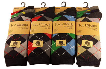 12 Pairs Mens Premium Cotton Argyle Stripe Diamond Pattern Formal Shoe Socks Flat Toe Seam Durable Comfortable Business Wear UK 6-11 by Sock Stack. Buy now for £7.00.