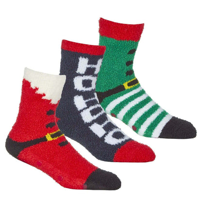 3 Pack Mens Cozy Christmas Slipper Socks Festive Santa and Elf Designs Warm and Comfortable Holiday Gift UK Sizes 6-11 by Sock Stack. Buy now for £8.00.