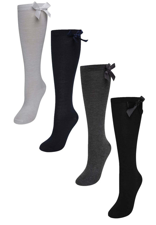 6 Pairs Girls Knee High Socks with Ribbon Bows Cotton Rich Long School Socks Stylish Comfortable Durable for Uniforms Everyday Wear Ages 2-13 by Sock Stack. Buy now for £8.00.