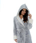 Luxurious Women's Fleece Dressing Gown with Sherpa Fur Hood Plush Flannel Bath Robe Elegant Shimmer Grey Soft Cozy Loungewear by Daisy Dreamer. Buy now for £20.00.