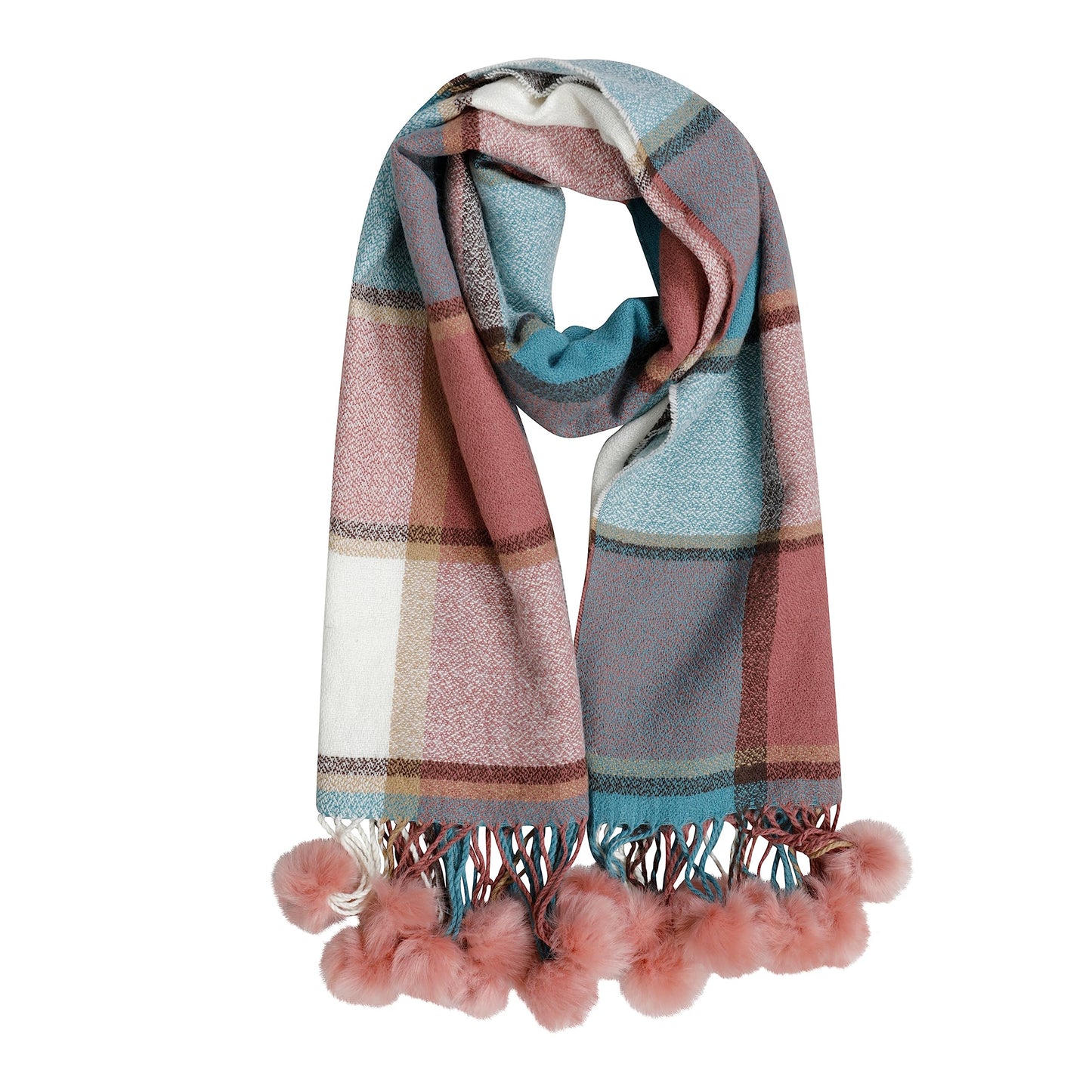Luxurious Women's Oversized Soft Touch Scarf Blanket with Pom Poms Red and Pink Check Shawl Wrap Warm Winter Fashion 100 Acrylic by Sock Stack. Buy now for £10.00.