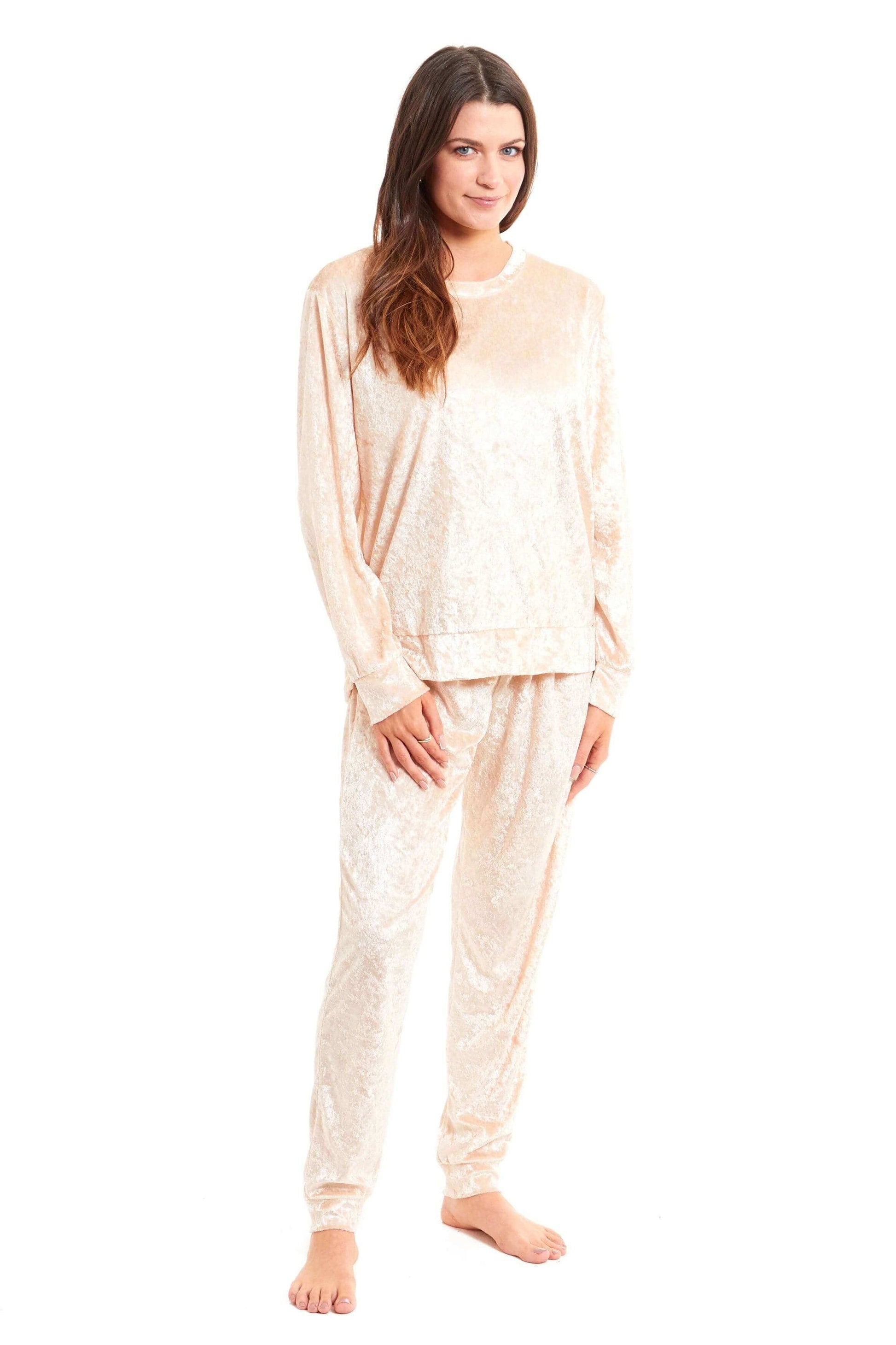 Luxurious Women's Soft Crushed Velvet Pyjama Set Comfortable Loungewear Stylish Nightwear with Elasticated Waistband Multiple Sizes Daisy Dreamer. Buy now for £15.00.