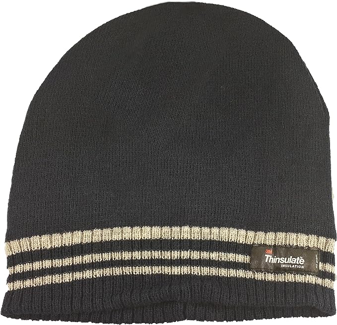 Men's 3M Thinsulate Insulated Fleece Lined Knitted Beanie Hat with Striped Design for Skiing Hiking Camping by Sock Stack. Buy now for £7.00.