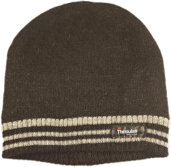 Men's 3M Thinsulate Insulated Fleece Lined Knitted Beanie Hat with Striped Design for Skiing Hiking Camping by Sock Stack. Buy now for £7.00.