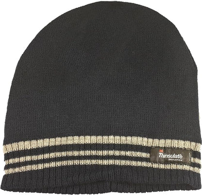 Men's 3M Thinsulate Insulated Fleece Lined Knitted Beanie Hat with Striped Design for Skiing Hiking Camping by Sock Stack. Buy now for £7.00.