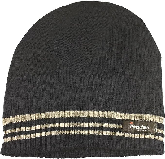 Men's 3M Thinsulate Insulated Fleece Lined Knitted Beanie Hat with Striped Design for Skiing Hiking Camping by Sock Stack. Buy now for £7.00.