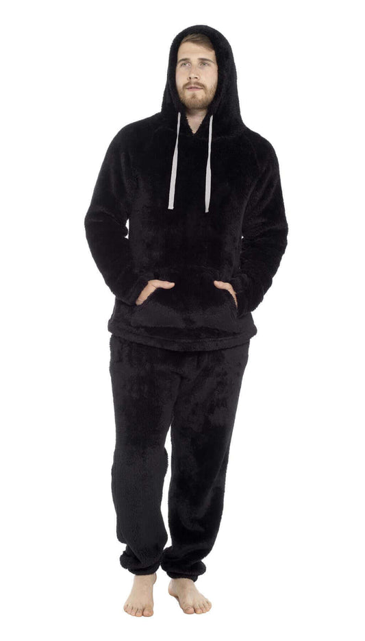 Men's Ultra-Soft Fleece Hooded Thermal Pyjama Set with Elastic Waist Cozy Loungewear Perfect for Winter and Indoor Relaxation by Daisy Dreamer. Buy now for £20.00.