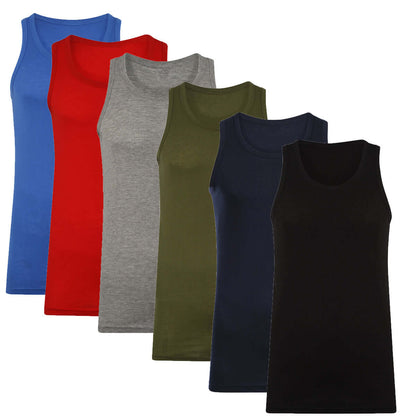 Pack of 6 Men's 100% Cotton Vests Comfortable Fitted Stretch Gym Muscle Tops Multiple Colours and Sizes S-XXL by Sock Stack. Buy now for £10.00.
