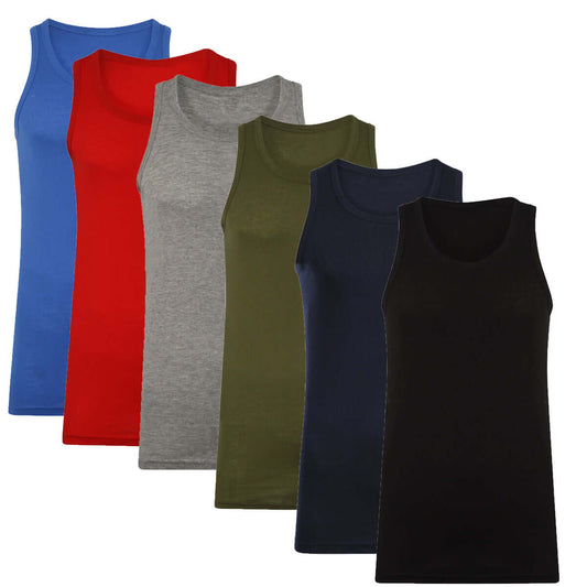 Pack of 6 Men's 100% Cotton Vests Comfortable Fitted Stretch Gym Muscle Tops Multiple Colours and Sizes S-XXL by Sock Stack. Buy now for £10.00.