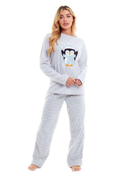 Warm Women's Polar Fleece Penguin Pyjama Set with Hood and Embroidery Fluffy Winter Loungewear Ideal for Christmas Gift Multiple Sizes by Daisy Dreamer. Buy now for £17.00.