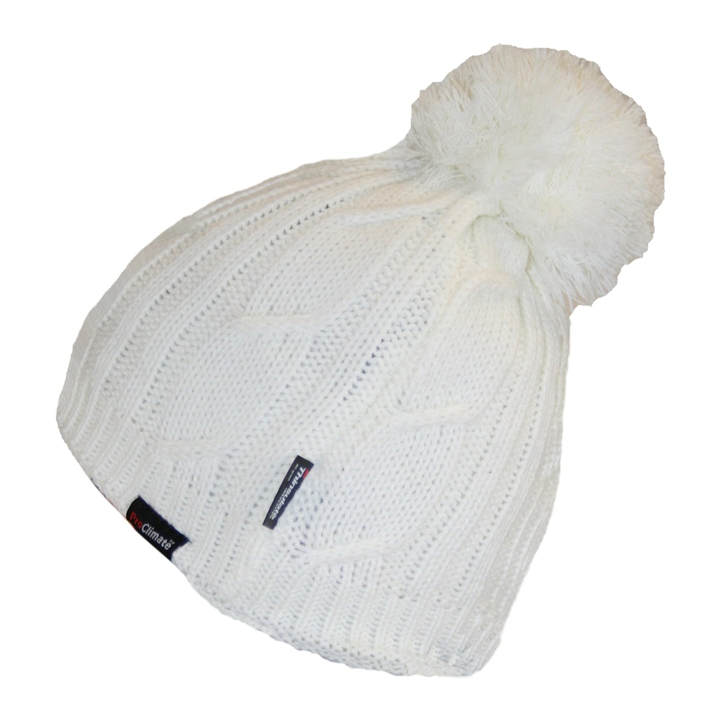 Women's Chunky Cable Knit Beanie Hat with 3M Thinsulate Insulation and Pom Pom Waterproof Winter Hat in Black Purple Cream and Navy by Sock Stack. Buy now for £7.00.