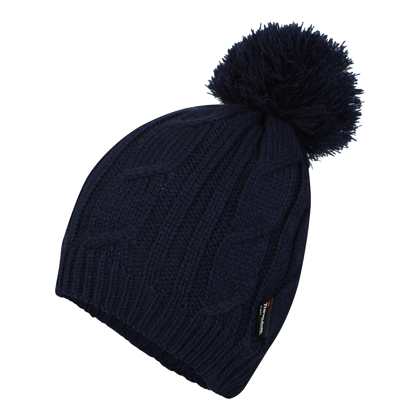 Women's Chunky Cable Knit Beanie Hat with 3M Thinsulate Insulation and Pom Pom Waterproof Winter Hat in Black Purple Cream and Navy by Sock Stack. Buy now for £7.00.
