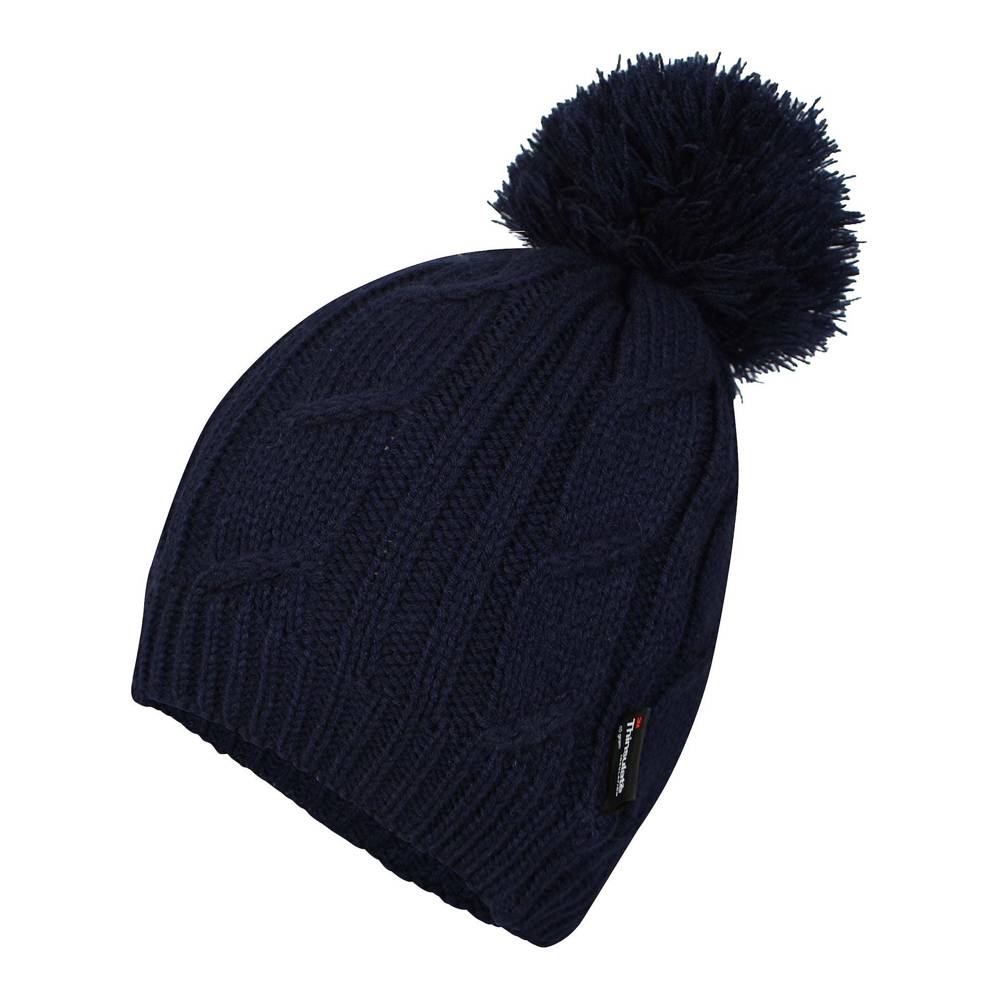 Women's Chunky Cable Knit Beanie Hat with 3M Thinsulate Insulation and Pom Pom Waterproof Winter Hat in Black Purple Cream and Navy by Sock Stack. Buy now for £7.00.