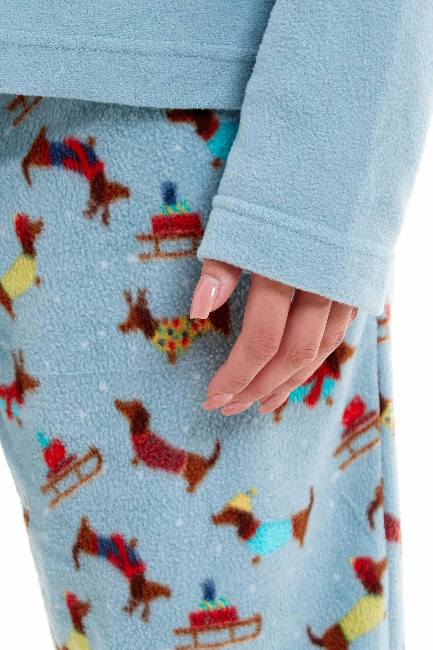 Women's Cosy Dachshund Polar Fleece Pyjama Set with Hood Embroidered Detailing Soft Nightwear Warm Loungewear Ideal Gift for Chilly Nights by Daisy Dreamer. Buy now for £17.00.