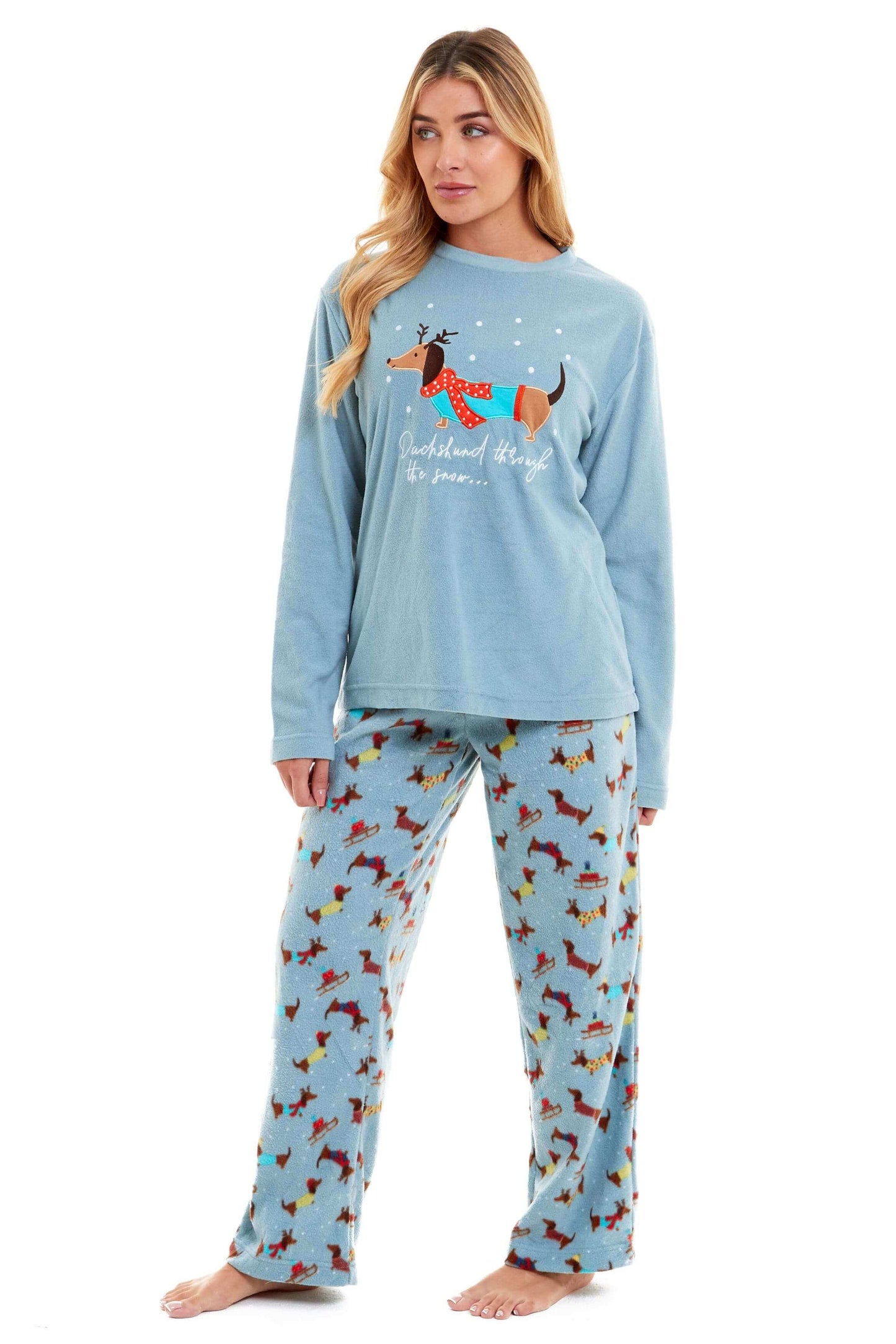 Women's Cosy Dachshund Polar Fleece Pyjama Set with Hood Embroidered Detailing Soft Nightwear Warm Loungewear Ideal Gift for Chilly Nights by Daisy Dreamer. Buy now for £17.00.
