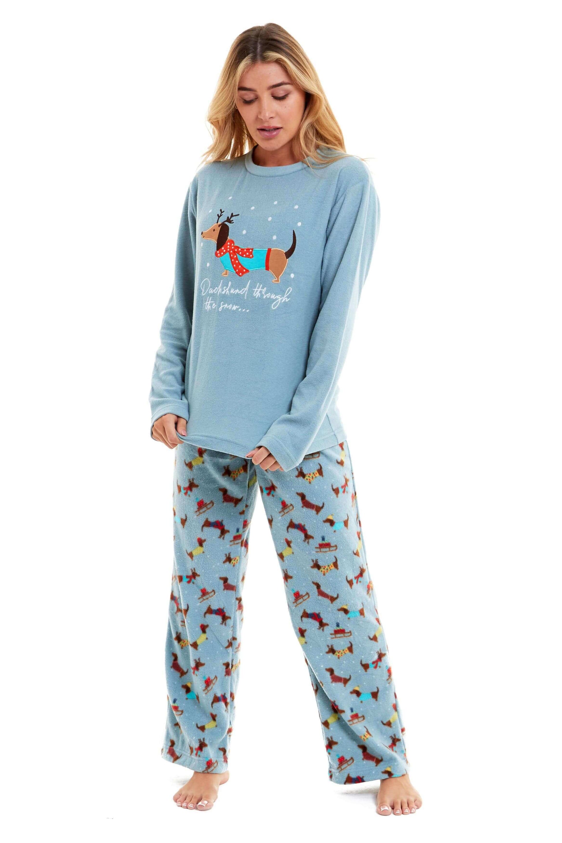 Women's Cosy Dachshund Polar Fleece Pyjama Set with Hood Embroidered Detailing Soft Nightwear Warm Loungewear Ideal Gift for Chilly Nights by Daisy Dreamer. Buy now for £17.00.