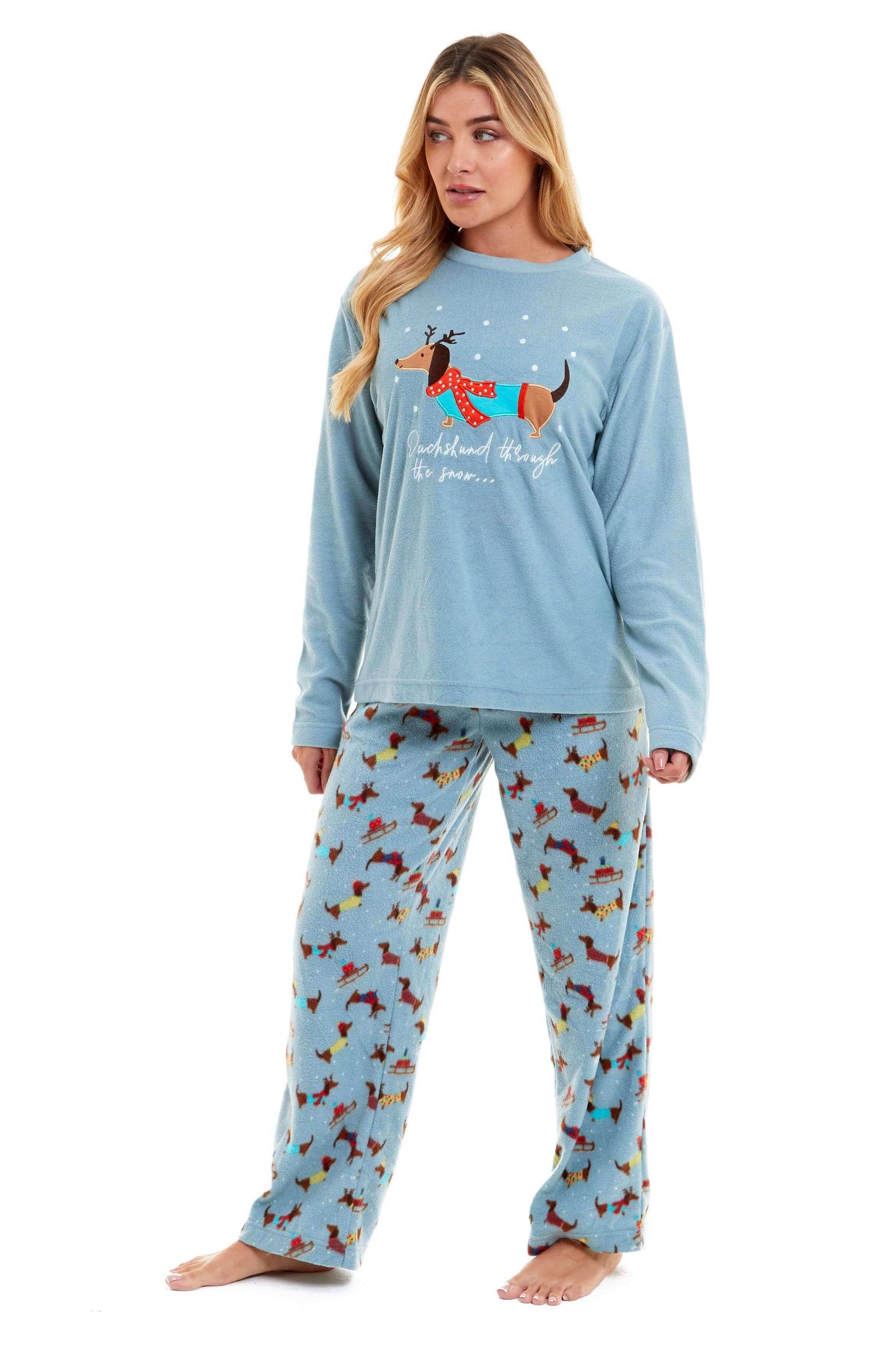 Women's Cosy Dachshund Polar Fleece Pyjama Set with Hood Embroidered Detailing Soft Nightwear Warm Loungewear Ideal Gift for Chilly Nights by Daisy Dreamer. Buy now for £17.00.